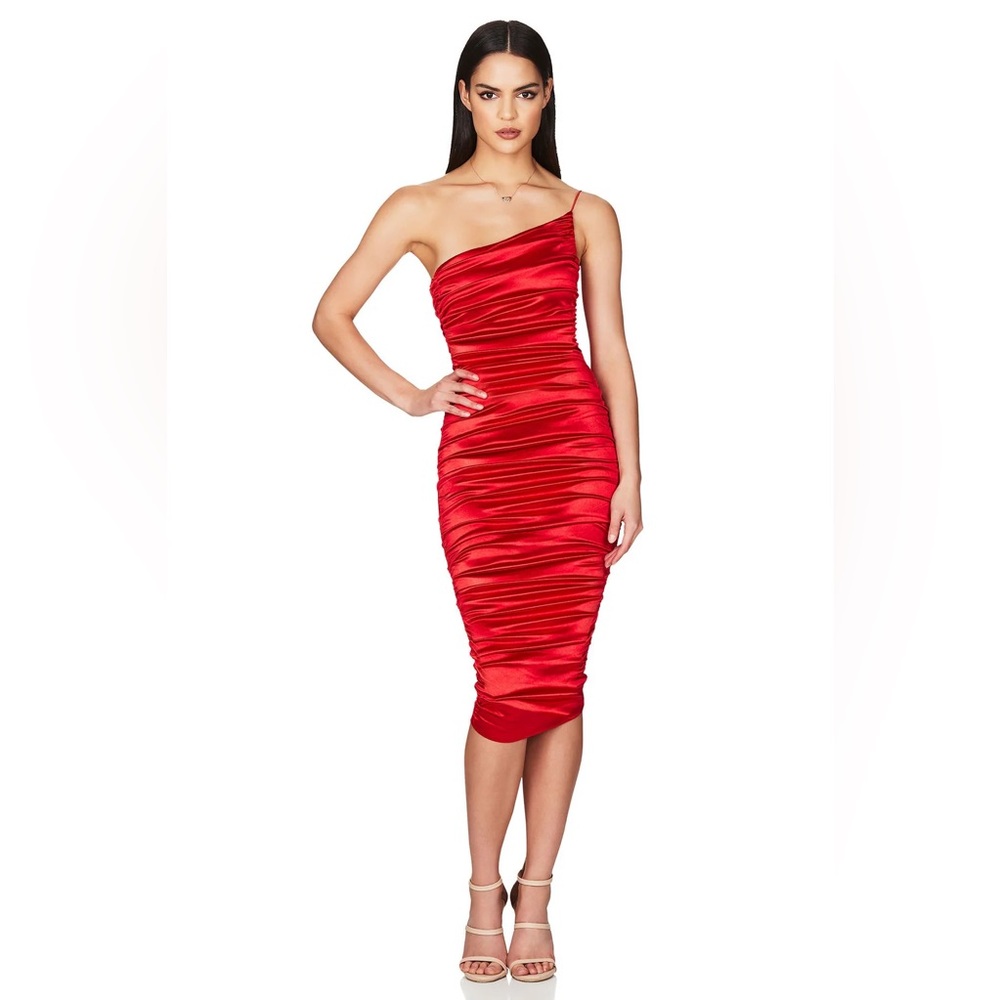 122. NWT Nookie red satin one shoulder midi dress XS